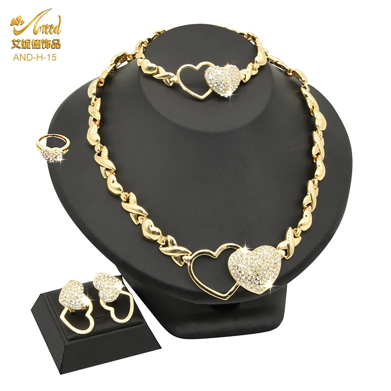 

Crystal Heart Dubai Jewelry Sets Xoxo African Bridal Necklace Earring Set Choker Woman Nigerian Ethiopian Gold Color Jewelries