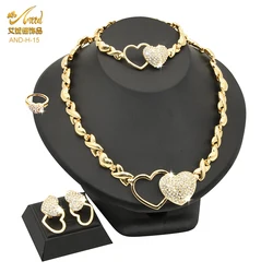 Crystal Heart Dubai Jewelry Sets Xoxo African Bridal Necklace Earring Set Choker Woman Nigerian Ethiopian Gold Color Jewelries