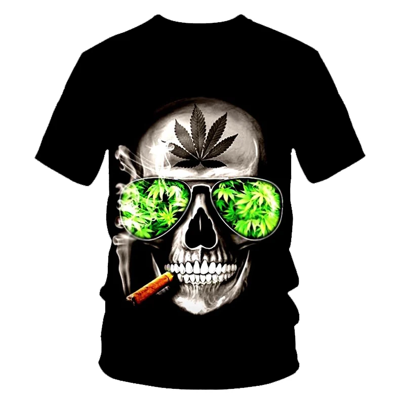 Loose Funny Natural Weeds Men\'s T-shirt Cool Fresh Green Weed Leaves Skull Full Print 3D T-shirt  XXS-6XL