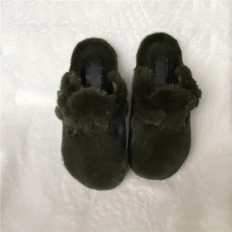 2022 The New Ladies Fur Slippers 100% Mink Fur Slippers Autumn And Winter Furry Flat Slippers Indoor Slippers Muller Slippers