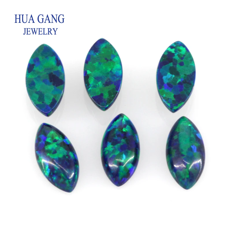 OP19 Synthetic Opal Loose Stones Marquise Shape Cabochon Flat Back Created Opal Beads Semi-Precious Stones For Jewelry Making