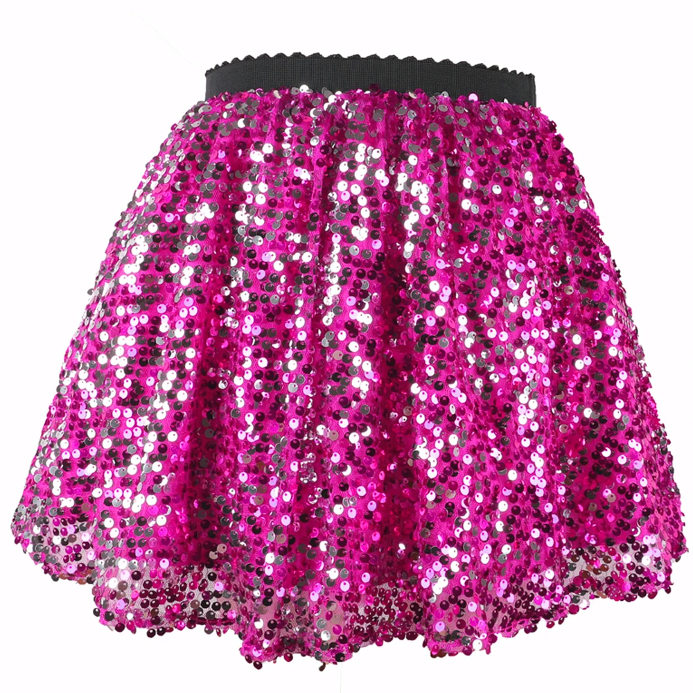 Flofallzique Girl Skirt Sequin With Elastic Waist Casual Outdoor Party Performance Cute Baby Kids Clothes 1-12Y