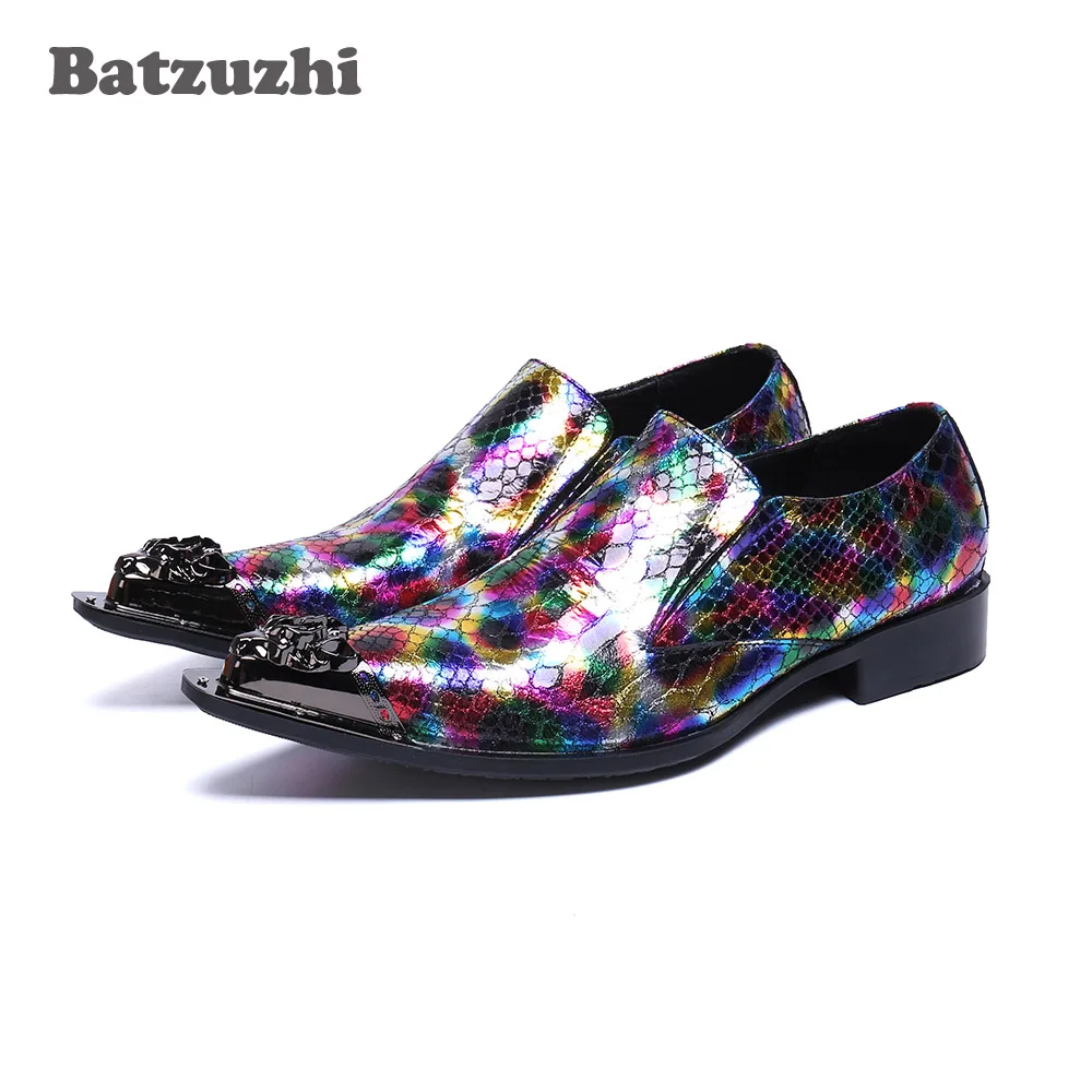 

Batzuzhi Italian Leather Mens Dress Shoes Vintage Pointed Metal Tip Formal Leather Dress Shoes Men Color Party and Wedding Shoes