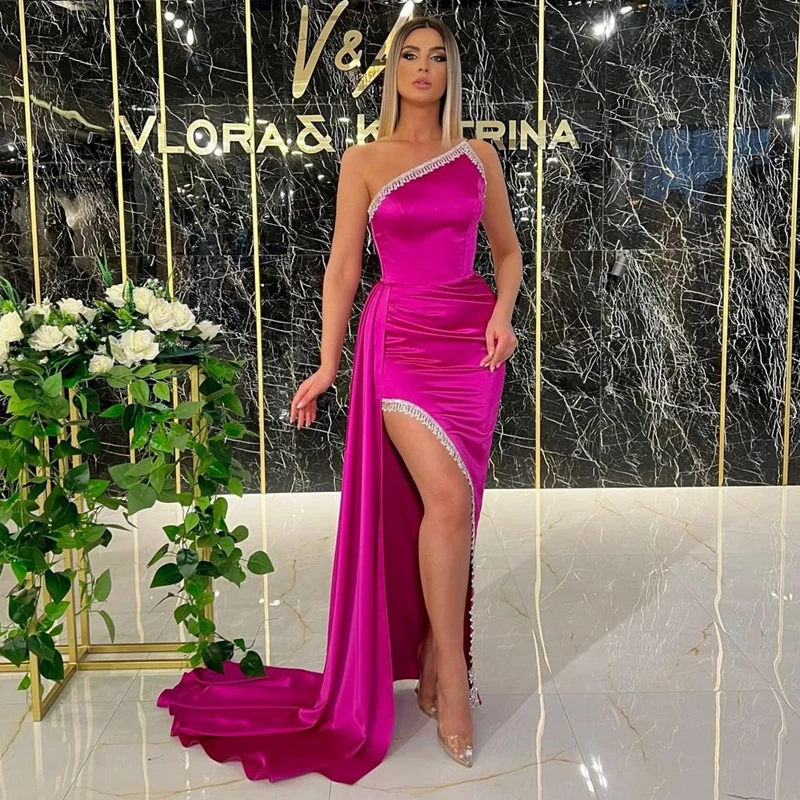 Thinyfull Sexy Prom Dresses Een Schouder Mermaid Avondjurk 2022 Kwastje Hoge Split Saudi Arabië Cocktail Party Gown Plus Size