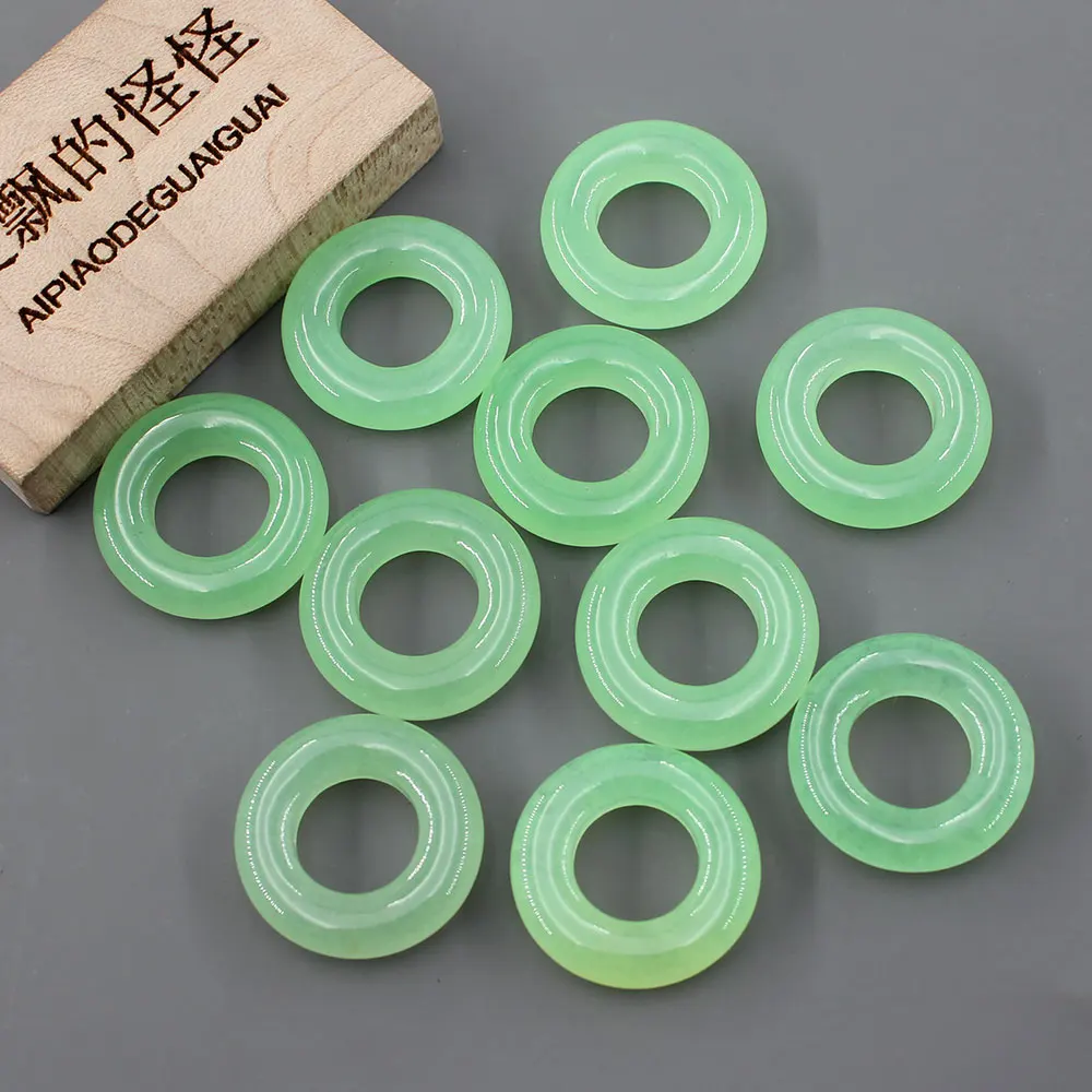 APDGG 10Pcs 20mm Natural Green Lining Circle Jade Gems Stone Harmony Beads For Necklace Pendant Jewelry DIY