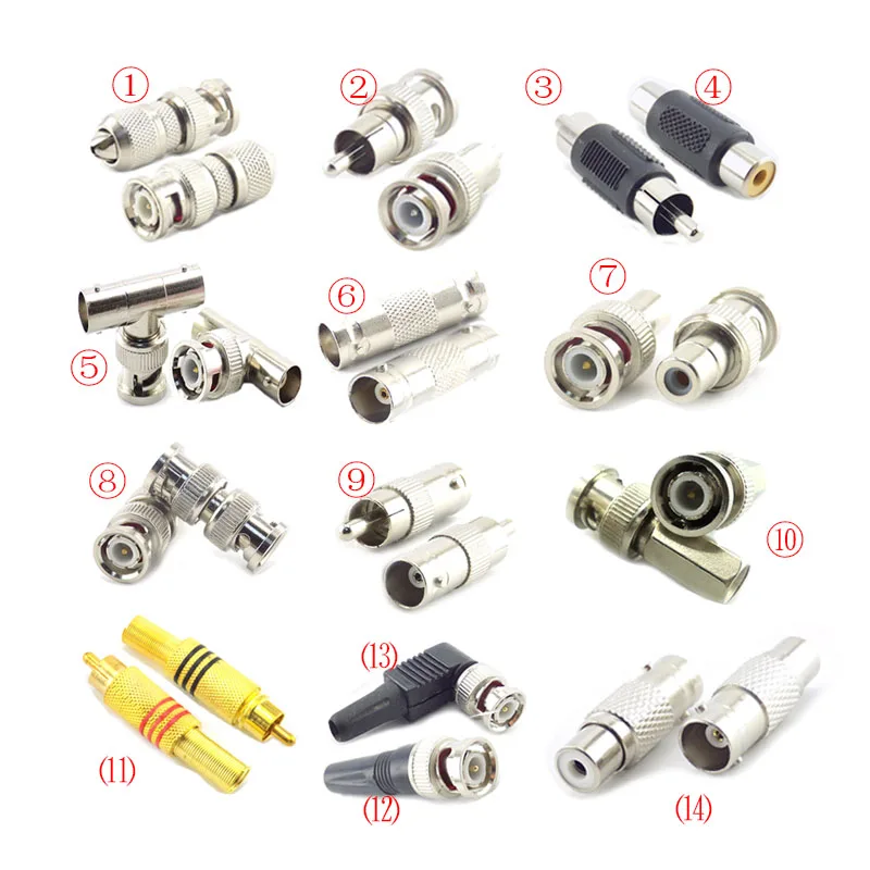 CCTV Camera Sistema de Segurança, Conector BNC, RCA Feminino, Cabo coaxial Masculino, Vigilância, Vídeo AV, Cabo Adaptador, 5pcs