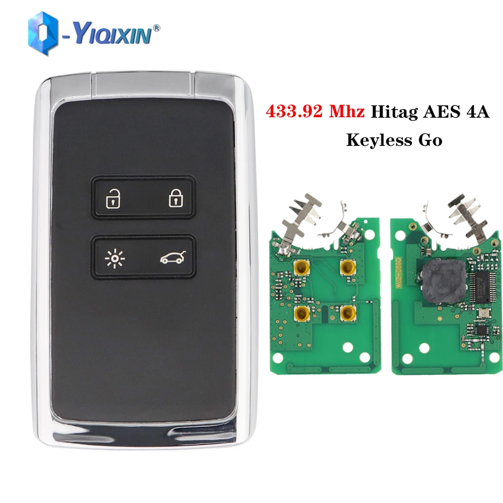 

YIQIXIN 433.92Mhz Hitag AES PCF7953M 4A Chip Car Fob Alarm For Renault Megane 4 Keyless Entry Blank Replacement Remote Control