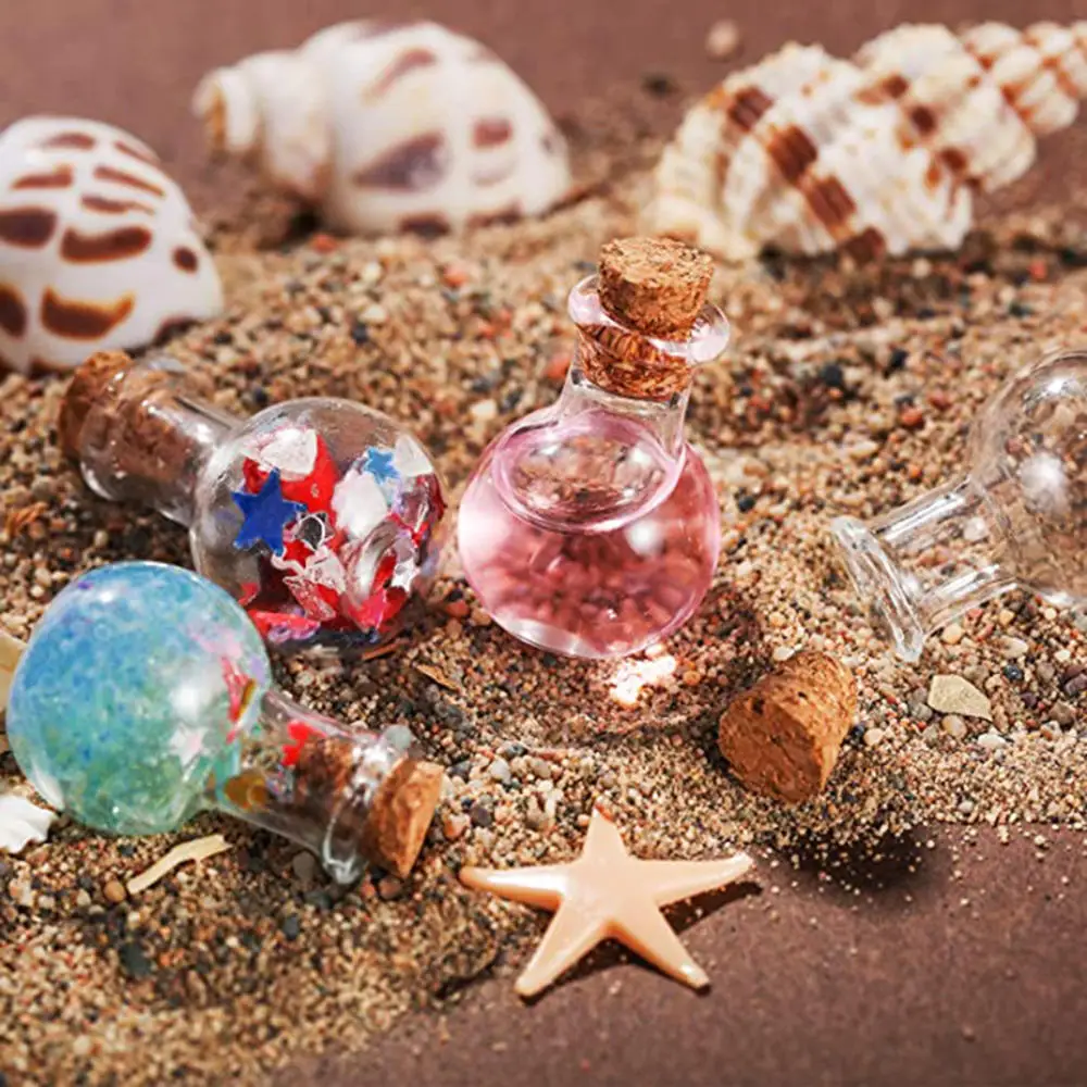 Mini botellas de vidrio transparentes, botellas de deseos pequeños con tapones de corcho rellenos de papel de carta, 10 piezas