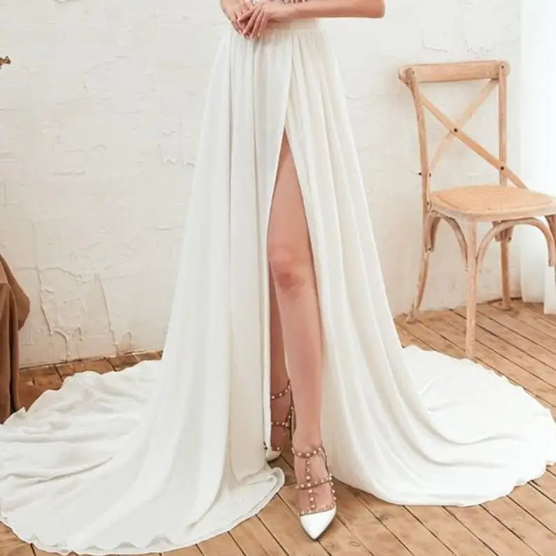 Chiffon Skirt, dress Skirt with Slit, Custom Skirt, Romantic Design, Ball Gown Skirt, Long Train Skirt, Bridal Skirt custom size