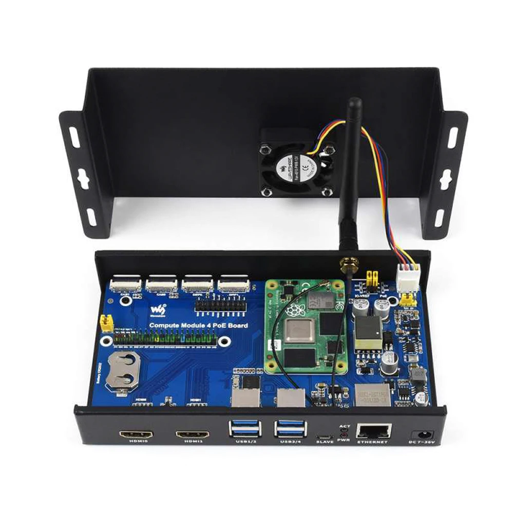 Мини-компьютер Waveshare PoE на основе компьютерного модуля Raspberry Pi 4 CM4 (не входит в комплект), металлический чехол с охлаждающим вентилятором