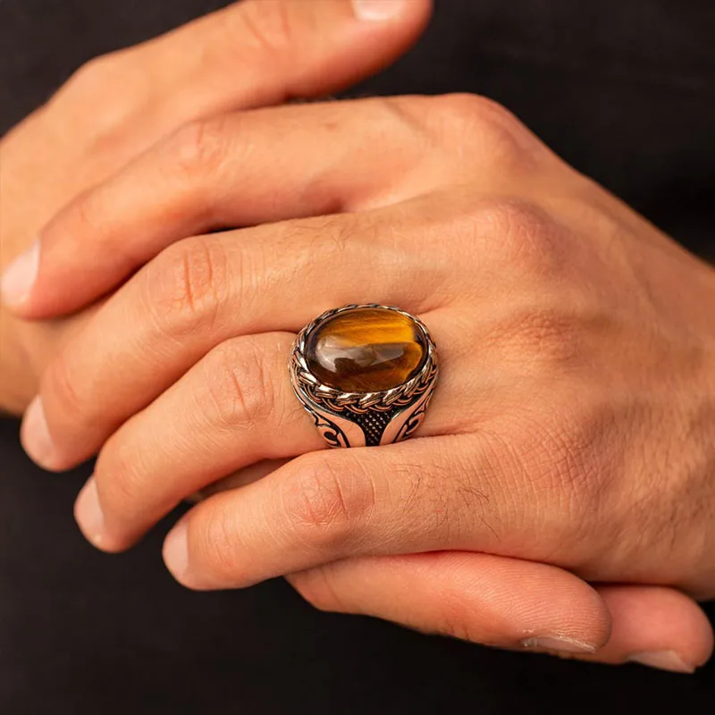 Real Natural Crystal Ring Yellow Tiger Eye Stone Ring Men Women Crystal Rings Energy Stone Jewelry Wholesale