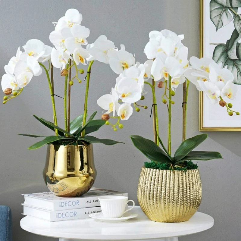 9 رئيس فراشة السحلية الزهور الاصطناعية باقة اللاتكس السحلية فالاينوبسيس DIY بها بنفسك زهرية باقة لحفل الزفاف ديكور المنزل