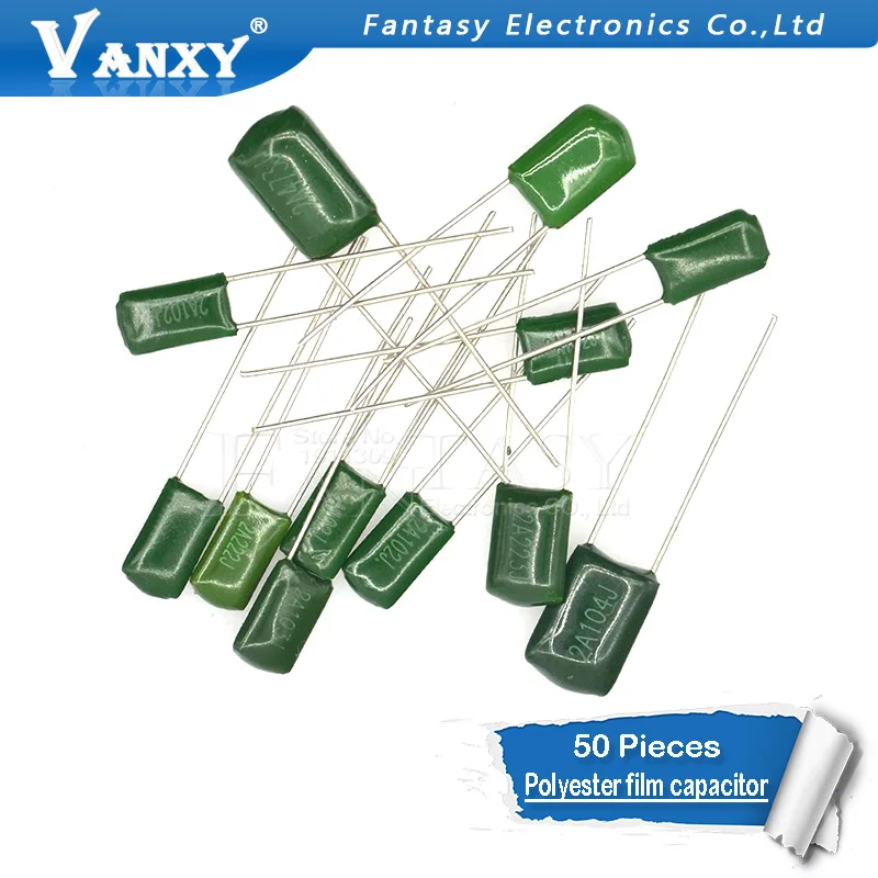 50pcs Polyester film capacitor 100V 1nF 1.5nF 2.2nF 100nF 2A471J 2A102J 2A152J 2A222J 2A392J 2A332J 2A472J 2A103J 2A473J 2A104J
