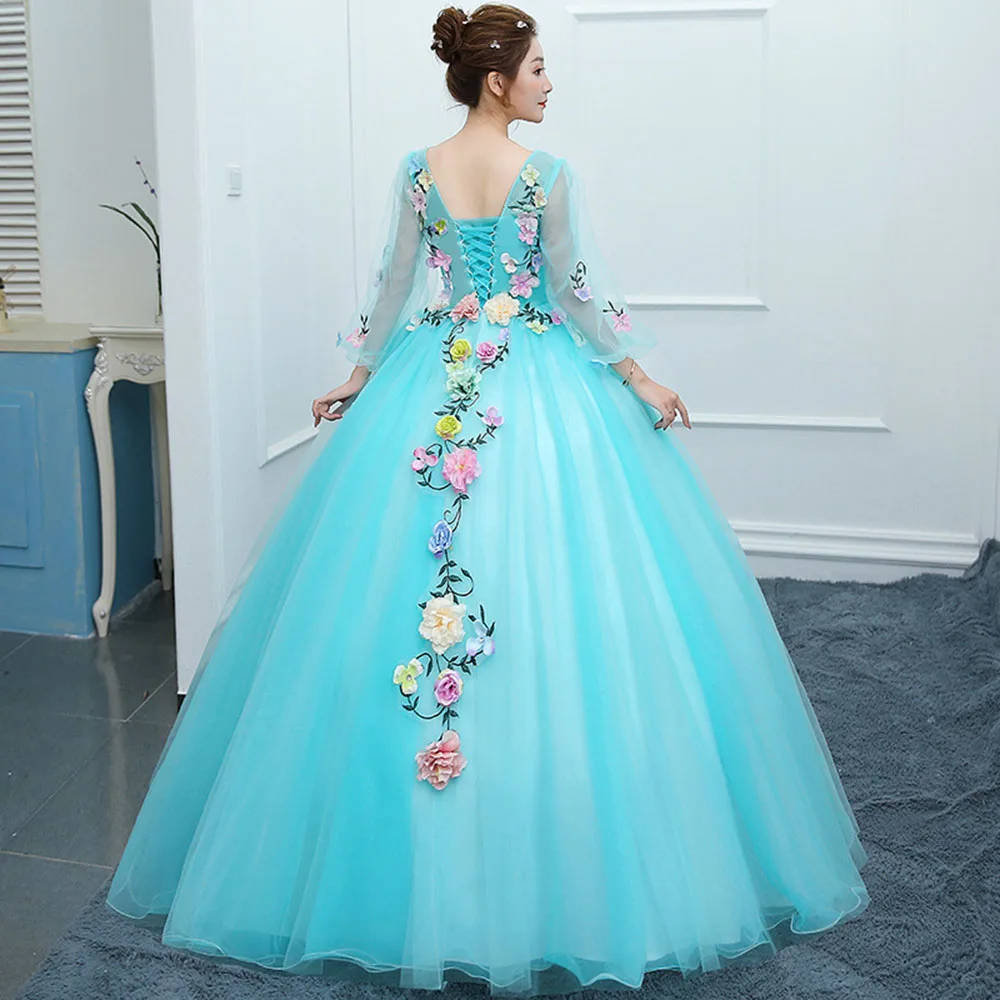 Xanh Dương Quinceanera Đầm Quý Tay Bầu Đầm Dự Tiệc Cho Bé Gái