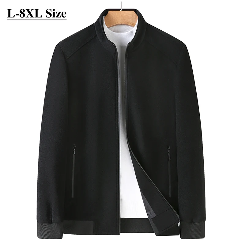 

Autumn Winter Men's Wool Coat 8XL 7XL 6XL Oversize Classic Stand Collar Solid Color Casual Bomber Jacket Plus Size Brand Clothes