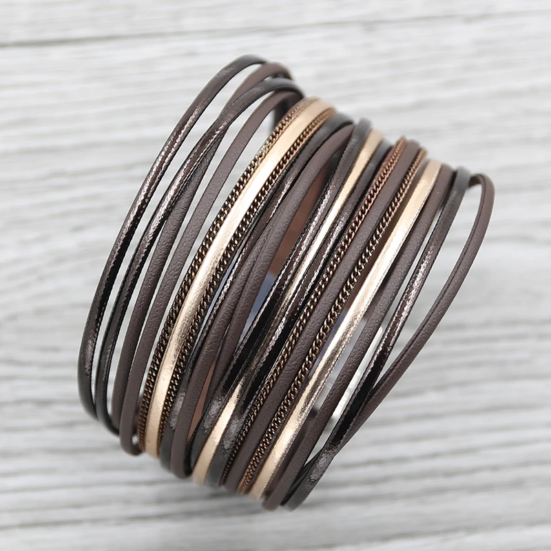 Strathspey green leather bracelet for women 2020 Vintage Multilayer Strips Wide Bracelets Boho Magnetic Bracelet  Jewelry