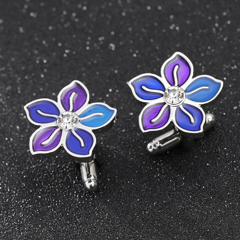 Bauhinia Blumen-Manschettenknöpfe für Herren, leuchtend lila Kristallknopf, Business-Damen-Manschettenknöpfe – Detail 5