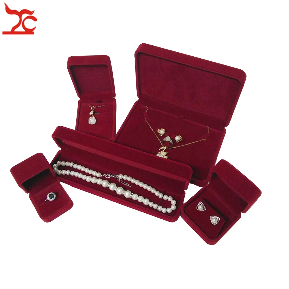 Amazing Jujube Red Wedding Ring Jewelry Box Velvet Earring Case Pendant Bracelet Storage Organizer Pearl Necklace Gift Holder