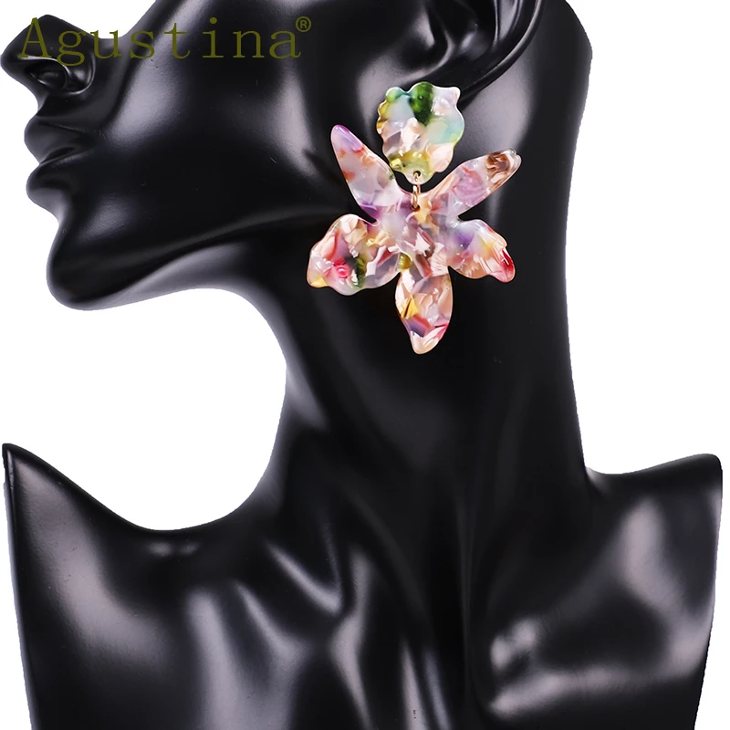 Acrylic Resin Colorful Flower Big drop Earrings For Women Fashion Bohemia geometric dangle Earrings Wedding Party Gifts Jewelry