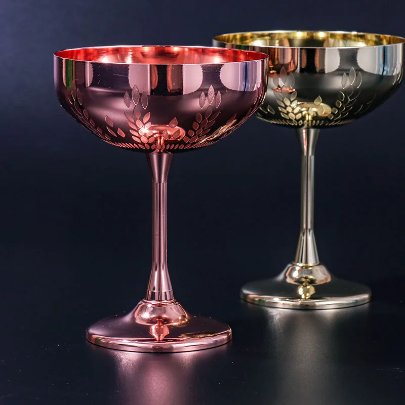 304 Stainless Steel 270ml Martini Cocktail Glass Goblet Creative Personality Metal Glass Wheat Ear Glass Champagne Glass