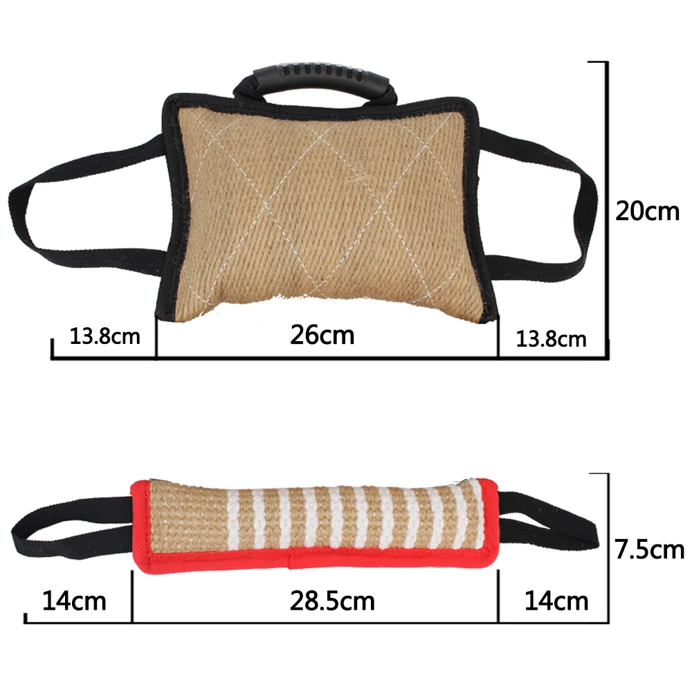 Dog Training Bite Tug Pillow Dog Training Hemp Cloth Chewing Toy Dog Bite Stick With 2 Rope Handles Dog Accessories