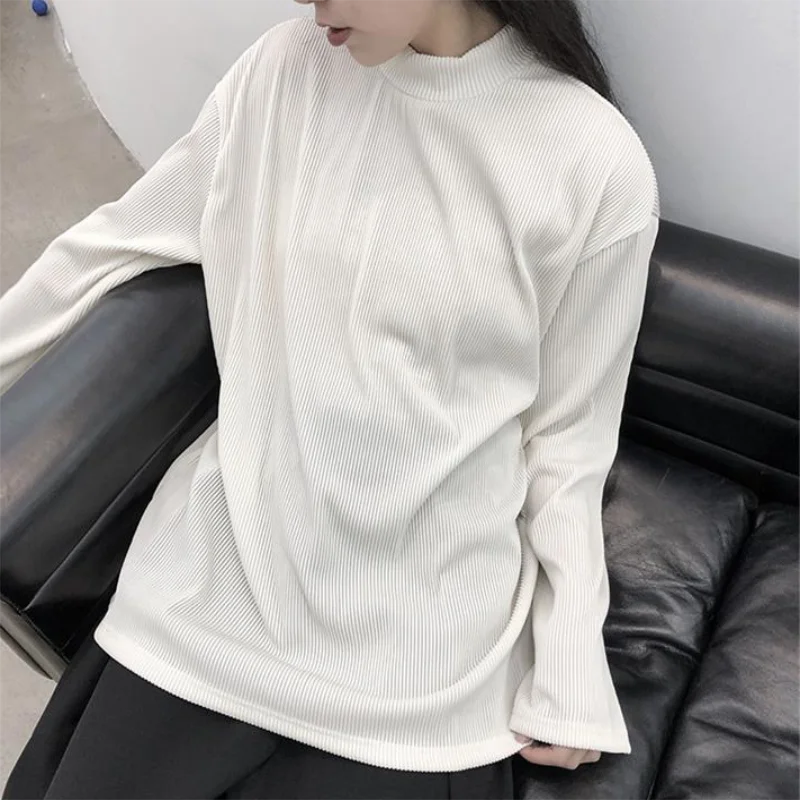 Autumn women's new semi-high collar pure color contracted long sleeve T-shirt youth fashion trend