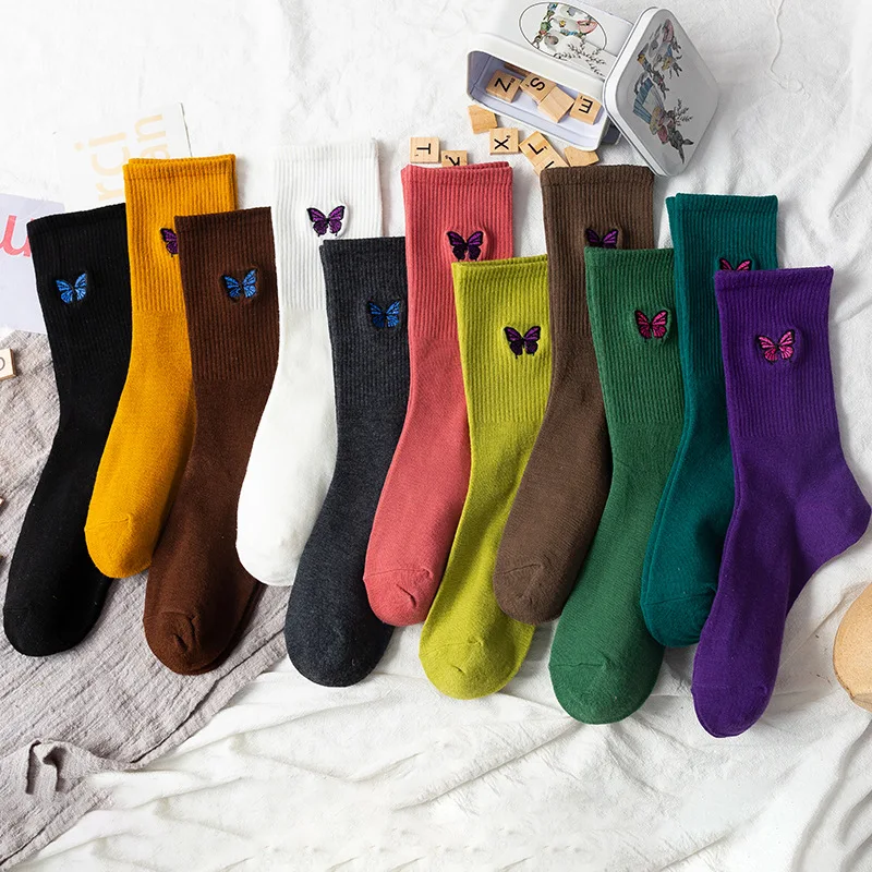 Winter Autumn New Socks Soft Cotton Lovely Butterfly Pattern Women Socks Calcetines Lady Girls Woman Ankle Long Socks