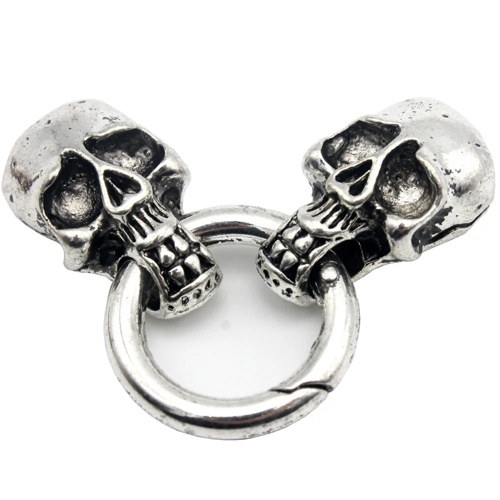 Aaazee 11mmx6mm Hole Skull Clasp Connetctor for DIY Art Two Skulls Biting Ring Antique Silver Metal For Licorice Leather Works