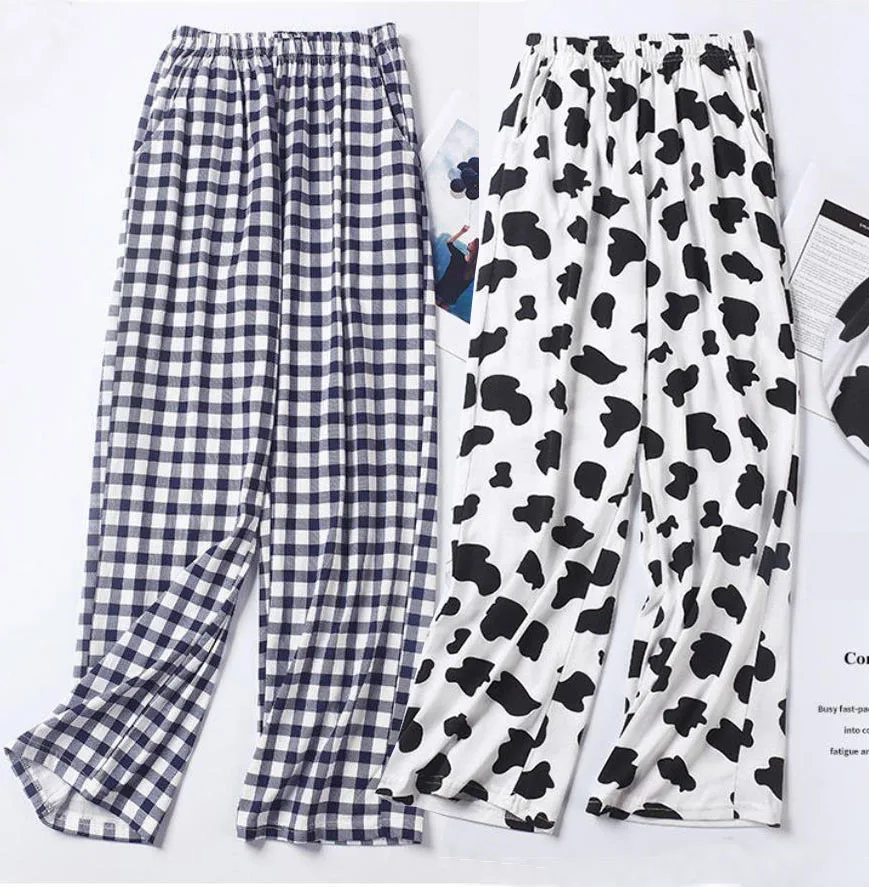 

Plaid Home Wear Soft Comfort Unisex Full-Length Sleep Pants Lounge at Home Pants Men Spring Summer Cotton Pajamas Sleep Bottoms