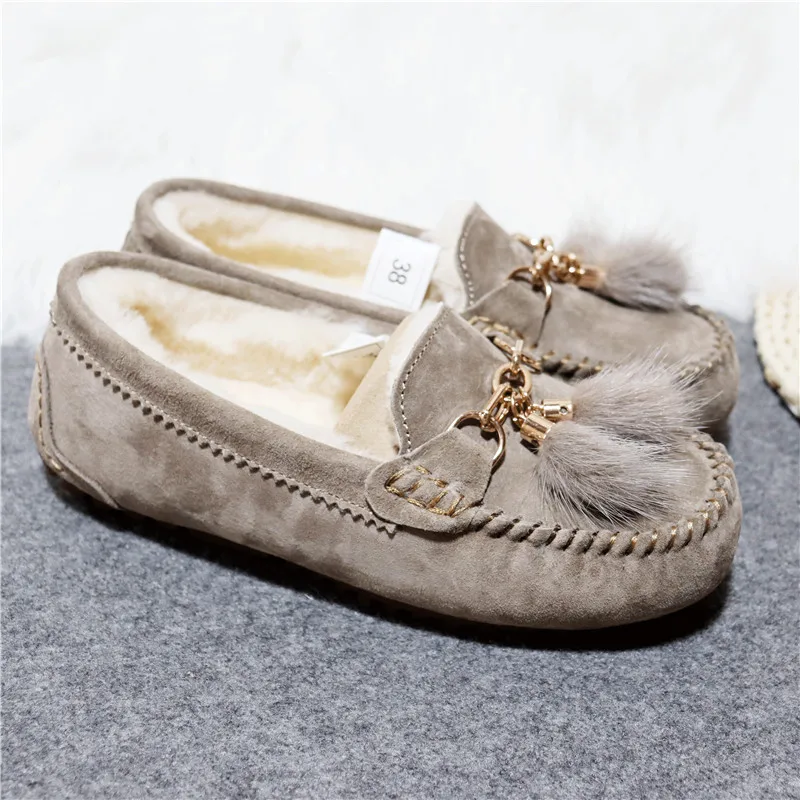 2024 Flats Female Casual Footwear Shoes Shoes Women 100% Natural Fur Shoes Moccasins Loafers Soft Genuine Pig Boots Leisure