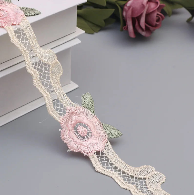 1 Yard Embroidery Pink Lace Fabric Sewing Trim Ribbon Boho Gypsy DIY Decoration For Dress Curtain