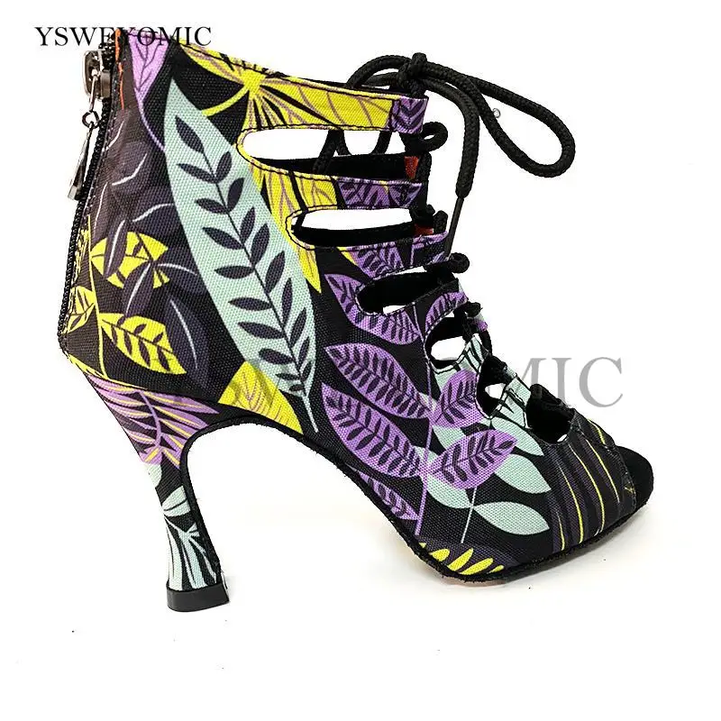 Chaussures de danse latine colorées pour femmes, semelle intérieure en tissu doux, Salsa Bachata Rumba, 9cm, printemps été 2021