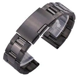 Silver Black Metal Watch Band Bracelet 18mm 20mm 22mm 24mm Men Strap 316L Solid Stainless Steel Straight End Watchbands