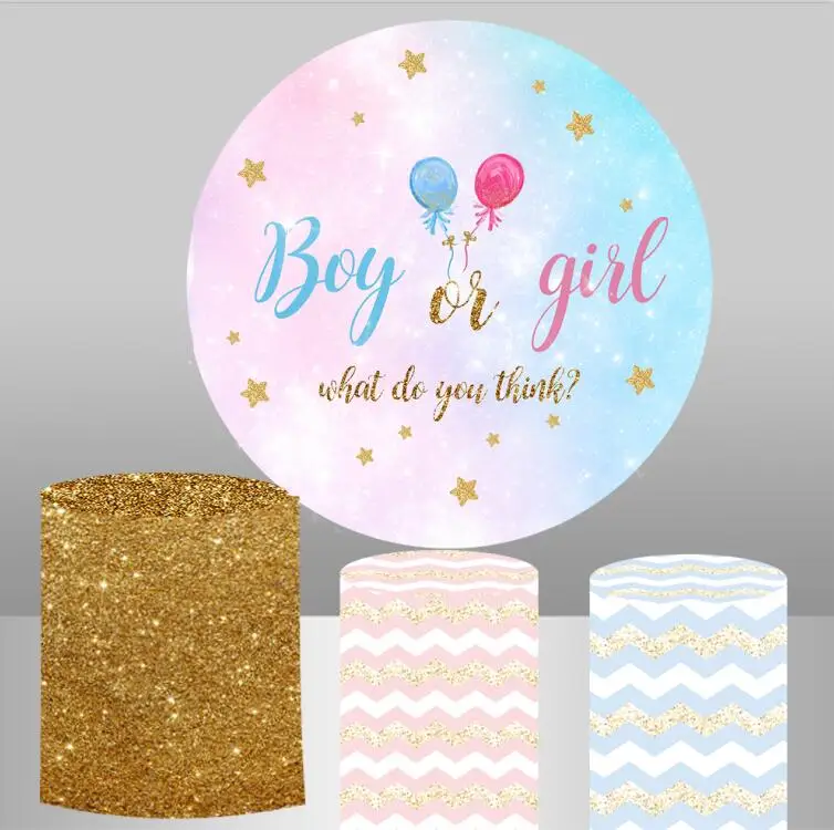 

Gender reveal Round circle background baby shower boy or girl Backdrop newborn birthday Party table banner plinth covers YY417