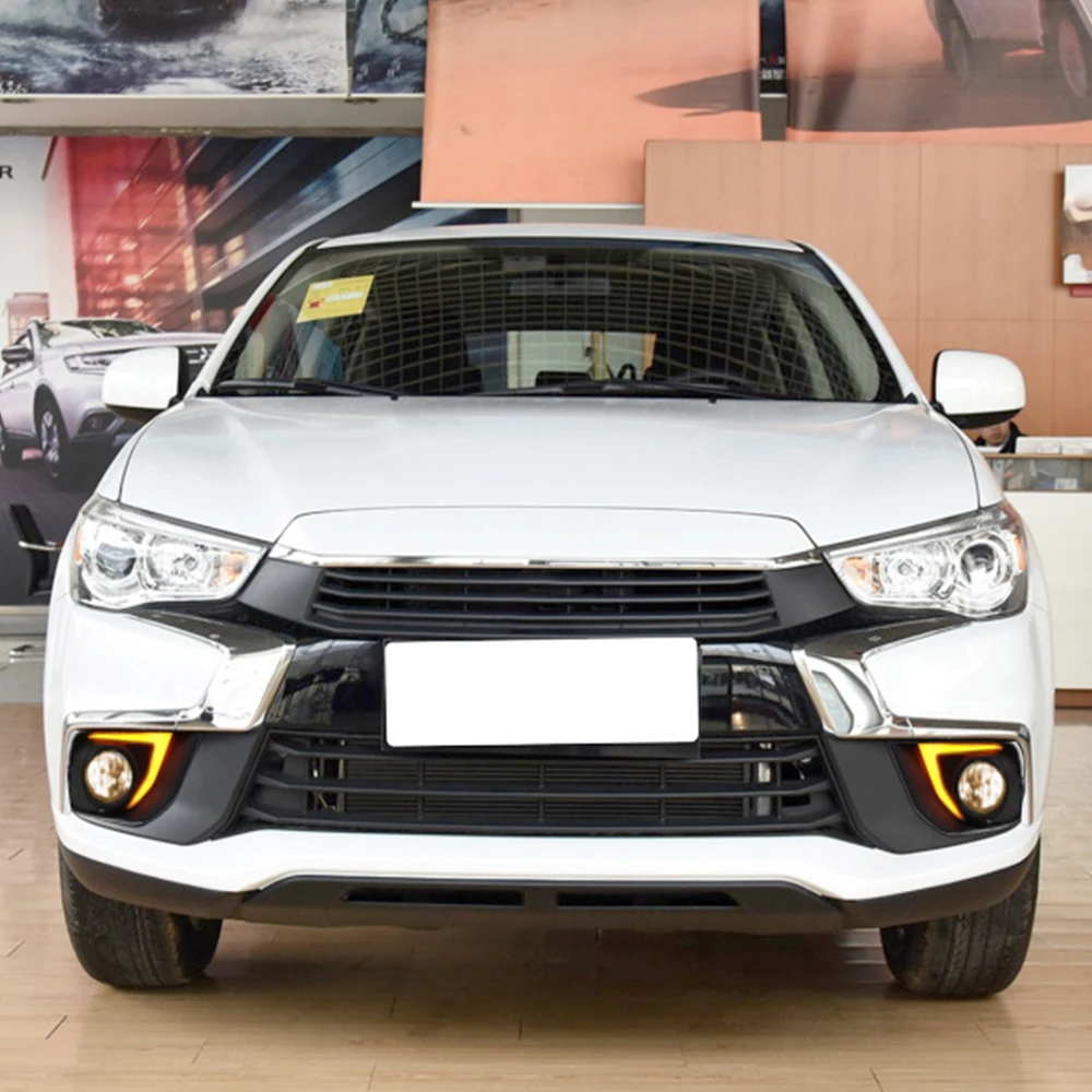 LED Daytime Running Lights For Mitsubishi Outlander Sport ASX RVR 2016 2017 2018 2019 DRL Fog lamp cover with yellow signal