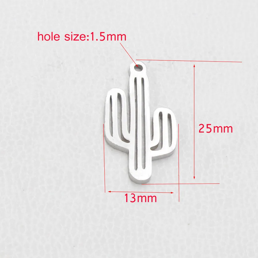 Aiovlo 5pcs Stainless Steel Hollow Cute Cactus Charms Pendant DIY Necklace Charm Jewelry Making Findings Accessories Supplies image 2