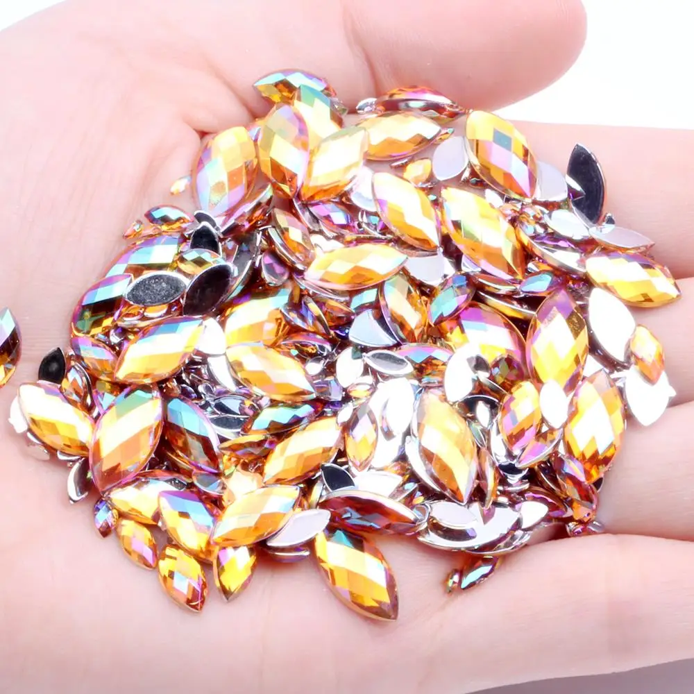 

1000pcs 5x10mm AB Colors Flatback Marquise Horse Eye Earth Facets Acrylic DIY Rhinestone For 3D Nail Art Jewelry Decorations