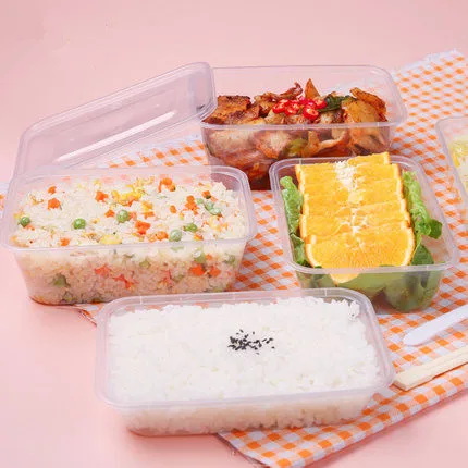 100pcs/pack Thick Square Disposable Lunch Box Food Package Takeaway Plastic Fast Food Fruit Salad Crisper with Lid Fast Food Box