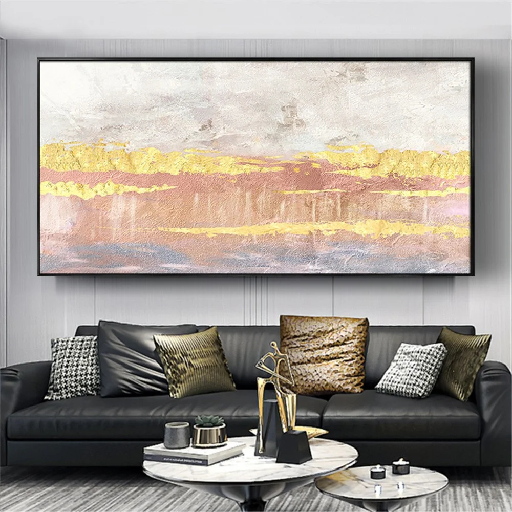 

100% Hand Painted Modern Golden Oil Paintings On Canvas abstract Wall Art for Living Room Home Decor Gold Sofa background mural