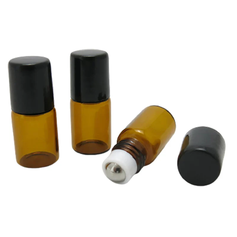 100pcs 2ml roll on roller bottles for essential oils roll-on refillable perfume bottle deodorant containers with black lid