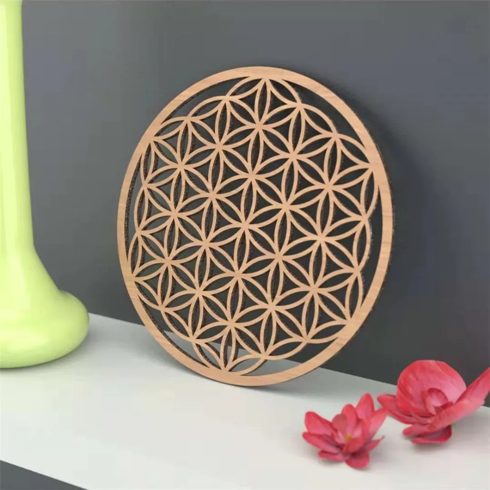 Dekoracja ścienna Kwiat Życia, Święta Geometria Wystrój Domu, Niestandardowy Rustykalny Drewniany Znak Wall Art Kwiat Życia Drewniana Podkładka