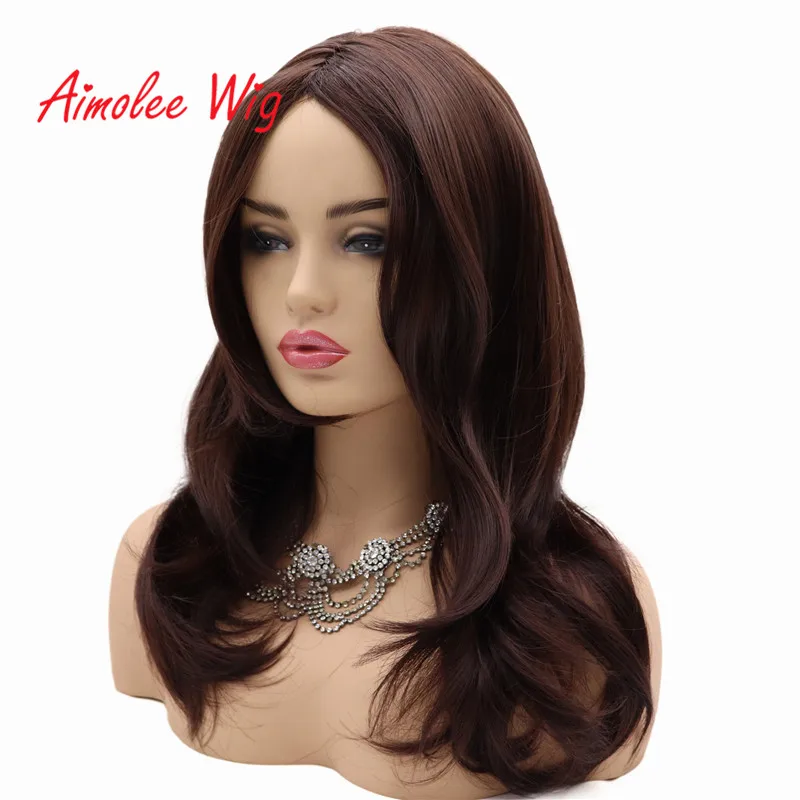 Aimolee Long Wavy Synthetic Wigs Middle Part Natural Hair Heat Resistant Fiber for Women Cosplay