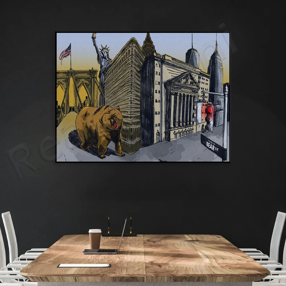 Bear Artwork | New York | Bear Market | Wall Street | Home Office | Banking Artwork | Stocks - BEAR STREET