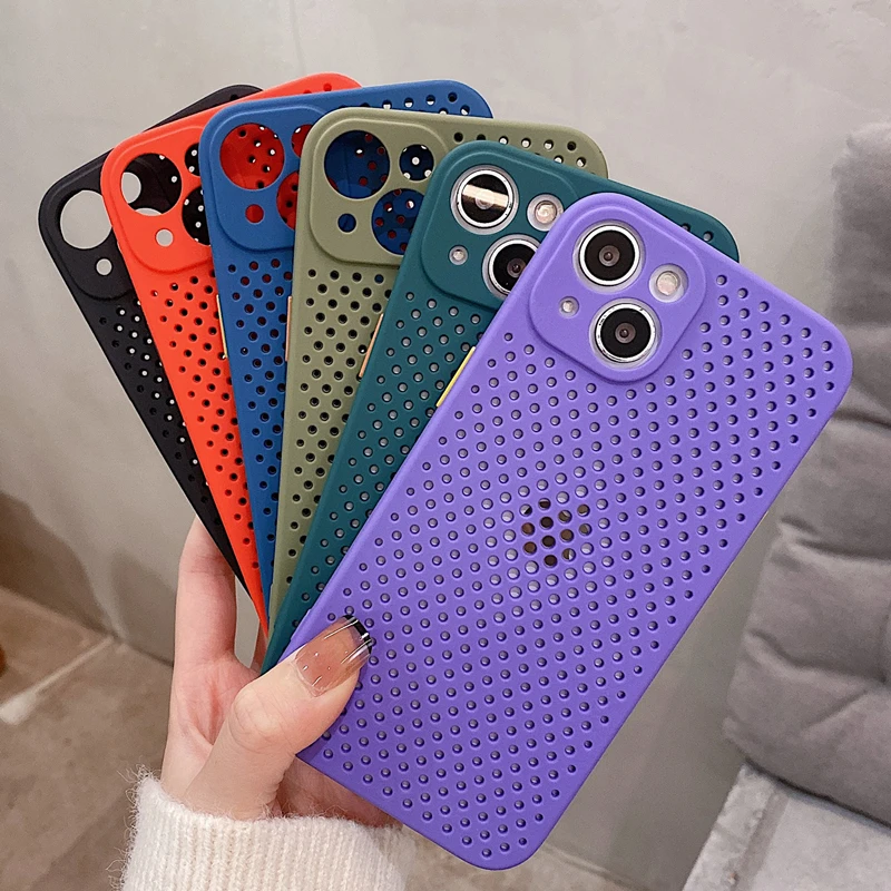 Heat Dissipation Breathable Cooling Phone Case For iPhone 13 12 11 Pro XS Max XR Mini 7 8 Plus SE2020 Candy Color Soft TPU Cover