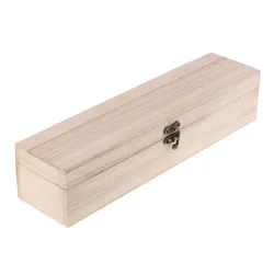 Natural Unfinished Wood Box with Hinged Lid Pencil Case Memory Crafts Home