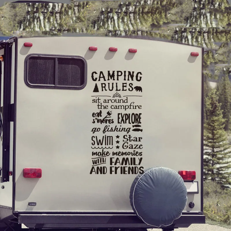Camping Rules  Camper Trailer Wall Sticker Adventure Travel Explore Family Friend Inspirational Quote Wall Decal Kids Room Vinyl