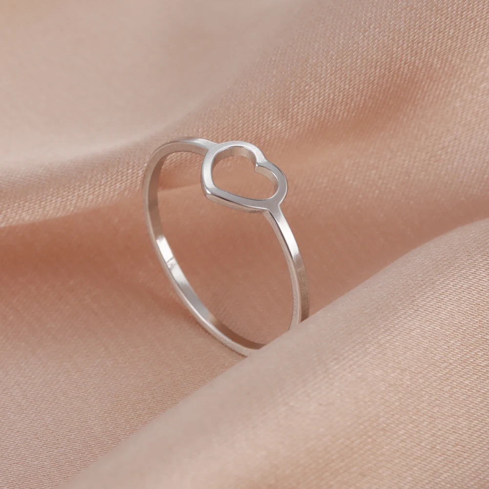 Skyrim New Simple Hollow Heart Rings for Women Stainless Steel Minimalist Finger Ring Jewelry Engagement Anniversary Gifts