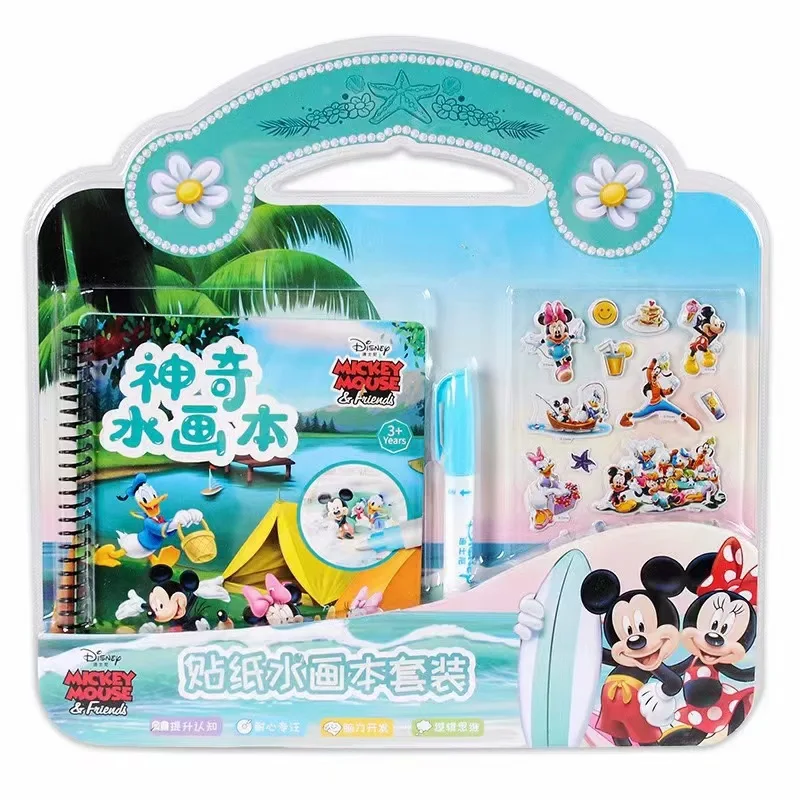 Imagem -04 - Disney Magia Água Pintura Livro Brinquedo Mais Cartoon Adesivo Conjunto de Papelaria para Colorir Caneta Livro Quebra-cabeça Material Escolar Presente