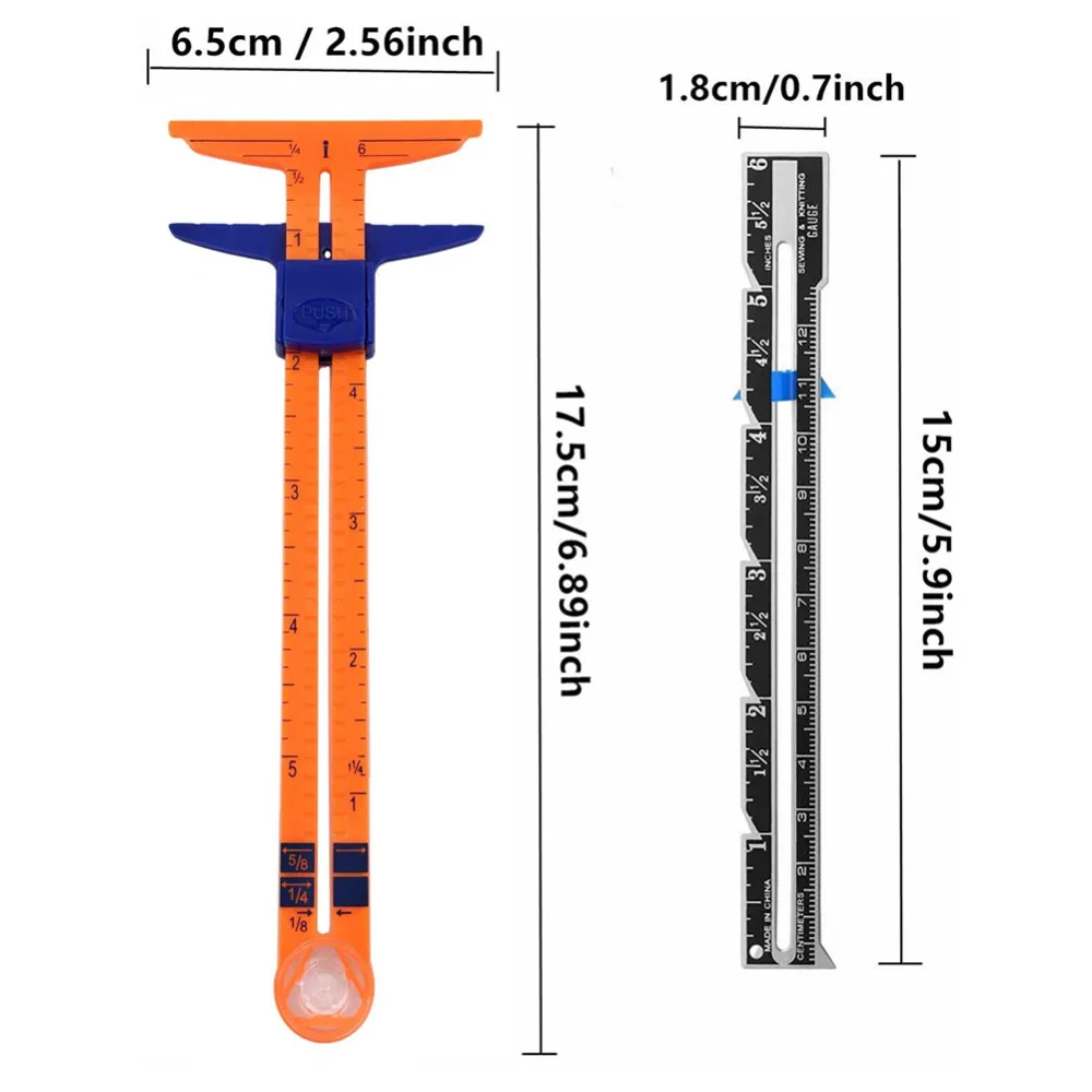 2PCS Sewing Seam Ruler Measuring Gauge Patchwork Quilting Tailor Ruler Sizer Helper 5-in-1 Sliding Gauge Sewing Tools YJ358