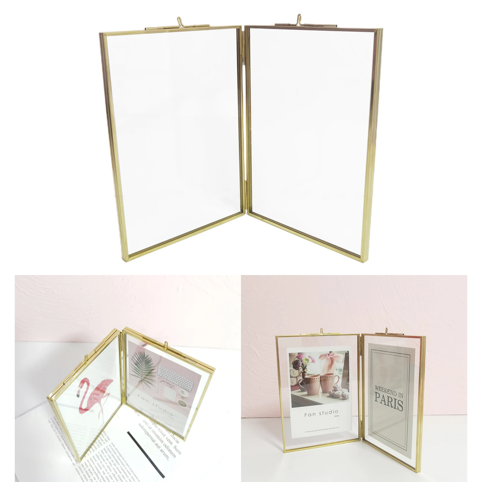 Gold Picture Frame Double Sided Photo Frames Specimen Display Holder 6inch